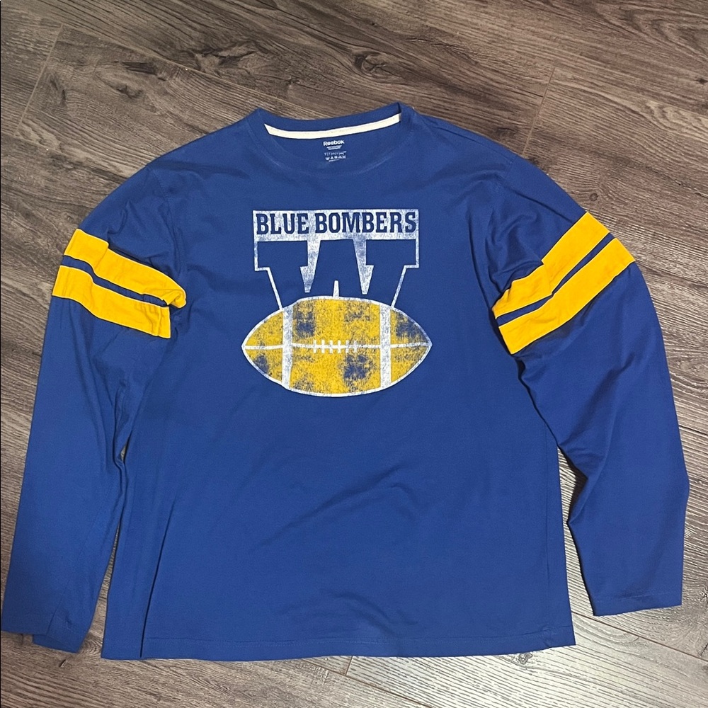 Reebok Winnipeg Blue Bombers Royal Blue Long Sleeve Tee with Yellow Accents